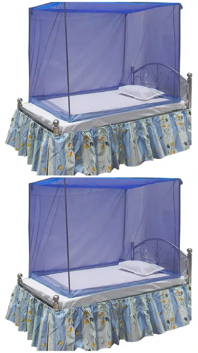 Polyester Single Bed Mosquito Net (Pack of 2) (Blue, 6x3 feet)