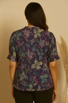 Women's Tropical Floral Print Mandarin Collar Top, S 