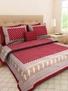 Jaipuri Cotton Double Bedsheet with 2 Pillow Covers | 80x90 Inch | Booti Maroon| Traditional Rajasthani Print