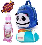 Fabric Backpack with Lunch Box & Water Bottle for Kids (Multicolor, Set of 3)