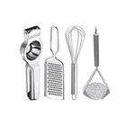 Oc9 Stainless Steel Lemon Squeezer & Cheese Grater & Egg Whisk & Potato Masher Kitchen Tool Set 