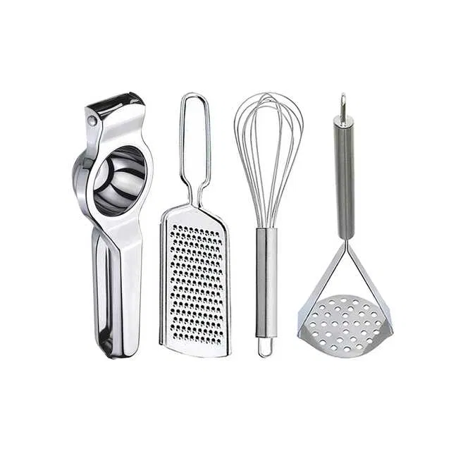 Oc9 Stainless Steel Lemon Squeezer & Cheese Grater & Egg Whisk & Potato Masher Kitchen Tool Set (O-88)