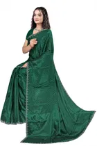 Crepe Solid Saree for Women, Bottle Green 