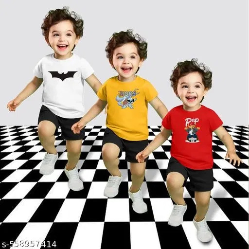 Cotton Blend Printed Clothing Set for Boys, Multicolour, Pack Of 3 (5-6 Years)