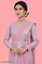 Georgette Solid Saree For Women, Pink