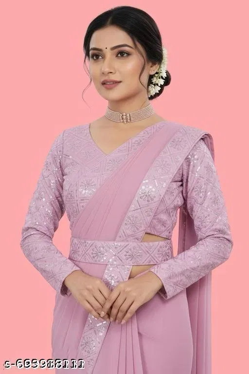 Georgette Solid Saree For Women, Pink