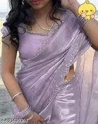 Organza Embellished Saree For Women, Lavender