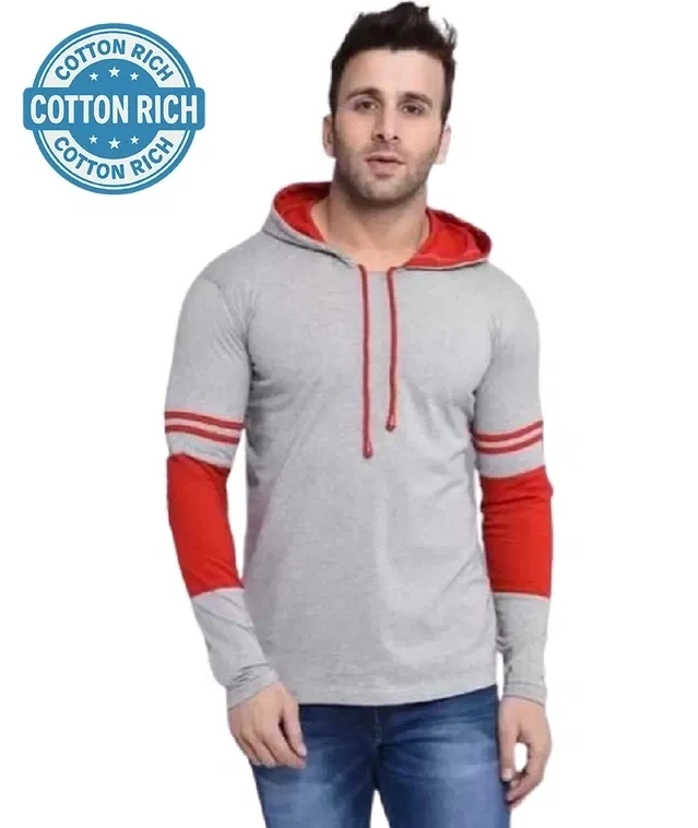 Hooded Striped T-Shirt for Men (Multicolor, XL)