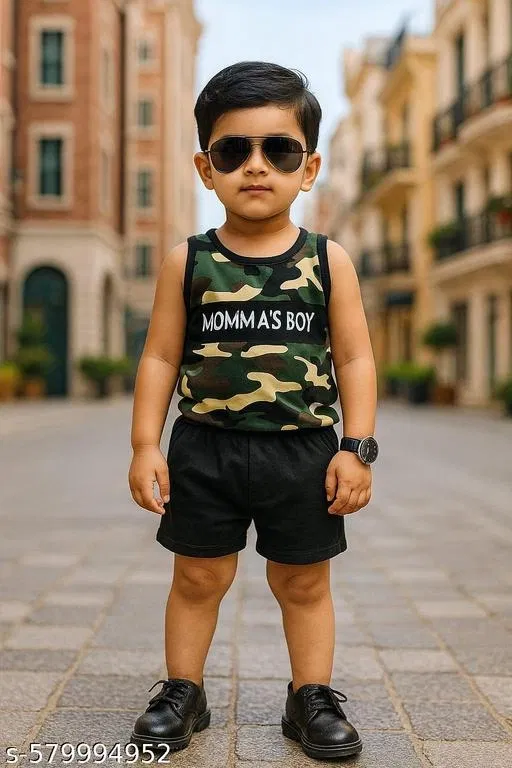 Hosiery Cotton Printed Clothing Set for Kids, Black (6-9 Months)