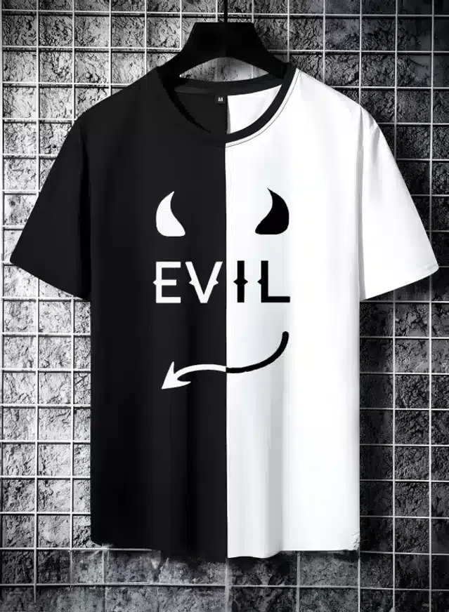 Half Sleeves T-Shirt for Men (Black & White, L)