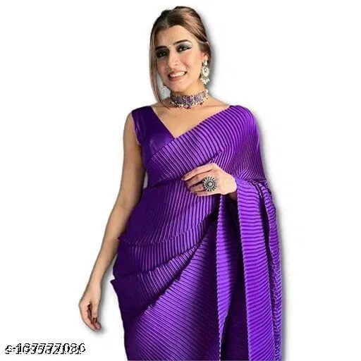 Crushed Satin Party Wear Saree for Women (Purple)