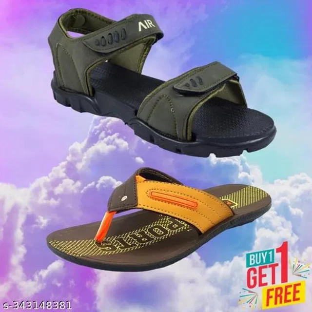 Sandal with Flipflop for Men (Multicolor, 8) (Pack of 2)