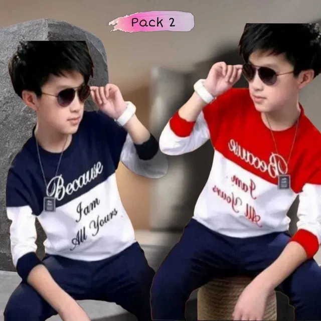 Cotton Blend Printed T-shirt for Boys, Red & Blue (10-11 Years)