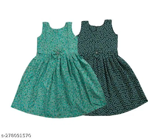 Frock Pack of 2 for Girls (Green, 10-11 Years)