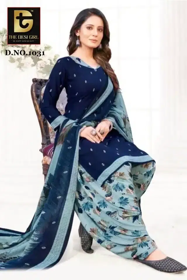 Synthetic Printed Unstitched Dress Material for Women & Girls (Blue)