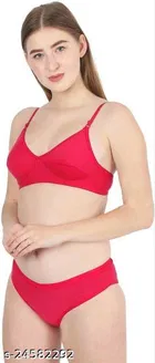 Cotton Blend Solid Lingerie Set for Women 