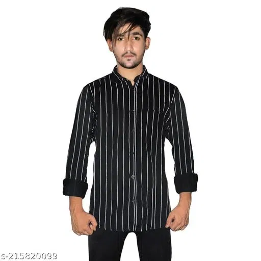 Cotton Blend Striped Shirt for Men, Black (M)