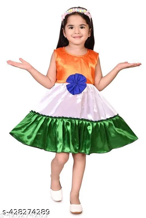 Polyester Frock for Girls (Green, 3-4 Years)