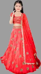 Net Embroidered Semi Stitched Lehenga for Girls 