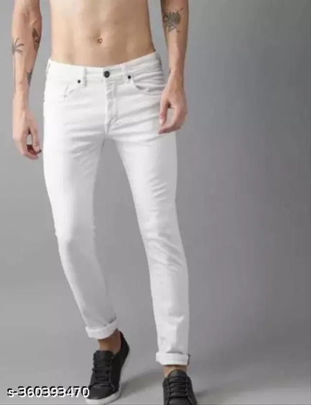 Denim Slim Fit Jeans for Men (White, 28)