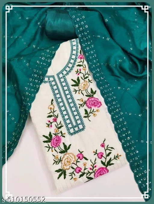 Embroidered Patiala Suit for Women (Blue, 6.05 meter (M)