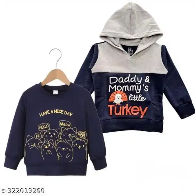 Full Sleeves Sweatshirts for Kids (Navy Blue & Grey, 0-6 Months) (Pack of 2)