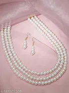 Three Layer Pearl Jewellery Set for Women & Girls, White