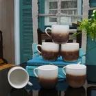 6 Pcs Ceramic Tea & Coffee Cup Set - Dual Tone Royal Brown