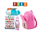 Combo of Fabric School Bag, Water Bottle, Lunch Box with All in One Book for Kids 
