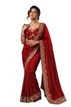 Bollywood Chiffon Saree with Ready Made Blouse and Embroidery Work for Women 