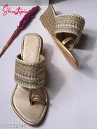 Shoetopia Yellow Embellished Wedge Sandals 