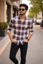 Cotton Blend Checkered Shirt for Men, Multicolour 