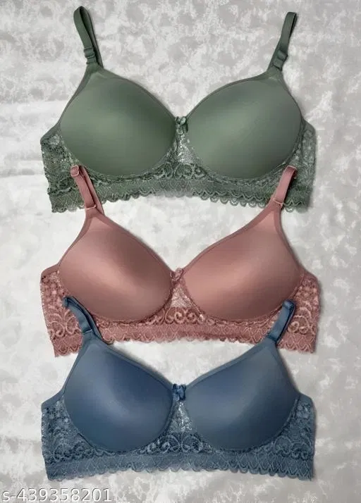 Cotton Blend Solid Bra for Women & Girls, Multicolour, Pack of 3 (36A)