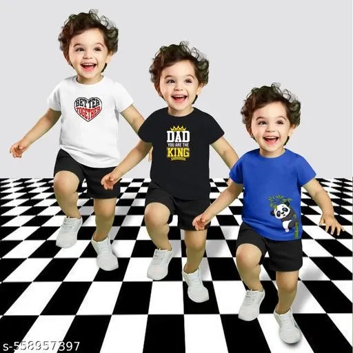 Cotton Blend Printed Clothing Set for Boys, Multicolour, Pack Of 3 (2-3 Years)