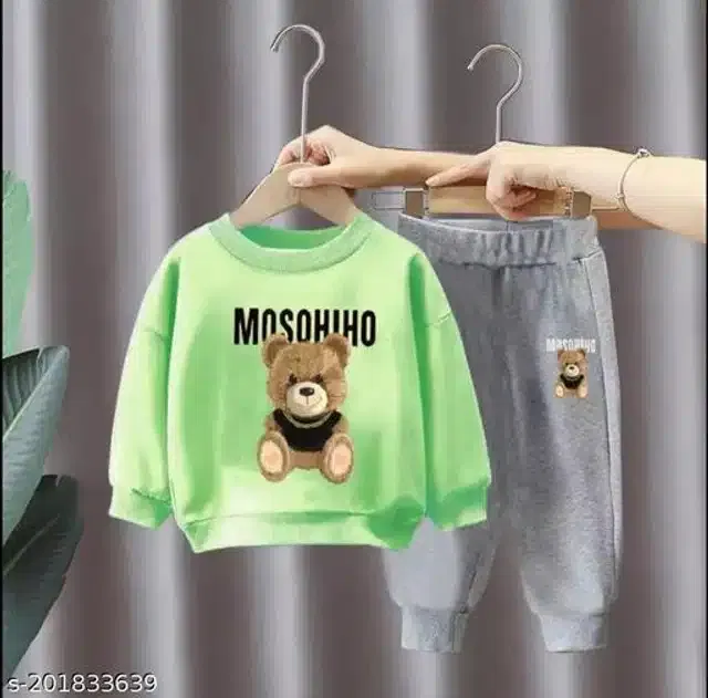 Hosiery Cotton Full Sleeves T-Shirt with Pant Clothing Set for Kids (Mint Green & Grey, 18-24 Months)