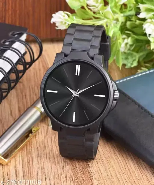 Black Dial with Black Rubber Strap Analog Watch for Men, Black