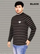 Woolen Striped Sweater for Men (Black, M)