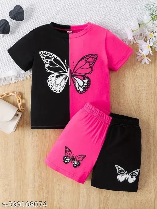 Cotton Blend Clothing Set for Girls (Multicolor, 9-10 Years)