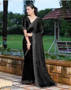 Georgette Solid Saree For Women, Black