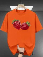 Polyester Printed Half Sleeves T-Shirts For Men, Orange 