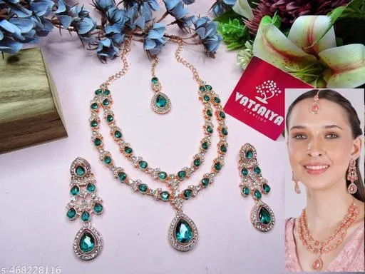 2 Layer Partywear Eternal Jewlry for Women (Green, Free Size)