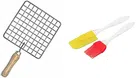 Square Stainless Steel Grill Pan with Spatula & Oil Brush (Multicolor, Set of 3)