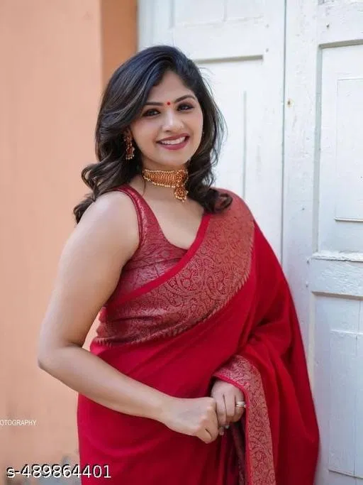 Cotton Silk Printed Saree for Women, Red (6.3 m)