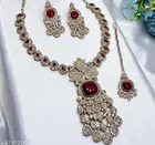 Mehandi Finish Long Pendant Statment Look Luxury Necklace Set for Women 