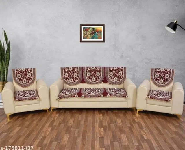 Polycotton 5 Seater Sofa Covers (Maroon, Set of 1)