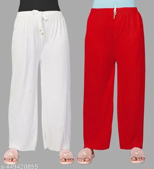 Palazzos for Women, Pack of 2 (Red, Free Size)