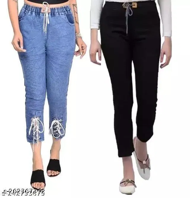 Denim Jeans for Girls (Multicolor, 13-14 Years) (Pack of 2)