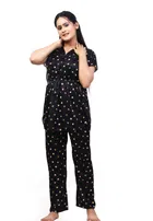 Satin Printed Nightsuit for Women (Black, XL)