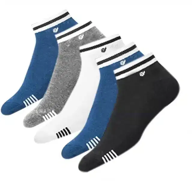 Cotton Ankle Socks for Unisex (Multicolor, Free Size) (Set of 5)