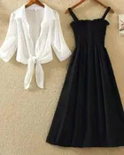Poly Crepe Solid Dress for Women 